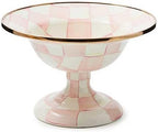 MACKENZIE-CHILDS Enamel Compote, Cute Enamel Pedestal Serving Dish or Decorative Bowl, Small, Pink-and-White Rosy Check