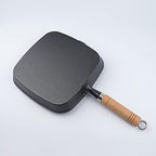 cast iron skillets Square Cast Iron Grill Pan with Wooden Handle Multi-purpose griddle pan steak pan (9.06 inches square)