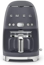 Smeg 50's Retro Style Aesthetic Drip Coffee Machine with 10 Cup Glass Carafe, Auto Start Feature, Keep Warm Plate, and Two Coffee Strength Settings (Grey)