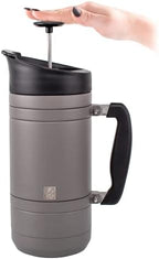 BruTrek Basecamp Coffee Press - Double Wall Vacuum Insulated Stainless Steel - Bru-Stop Technology, No Grounds in Coffee, No Spill Lid (Storm Gray, 48 fl.oz)