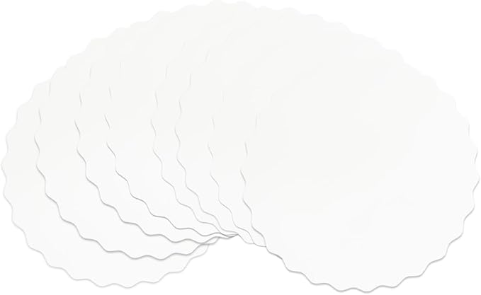 qiqee 10 Inch White Wave Cake Boards Round 15-Packs Circles Rounds Base Food-Grade Cardboard Wave Cake Plate（Thinner But Stronger）