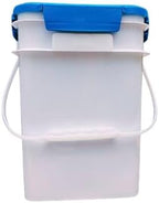 House Naturals 4 Gallon Square Food Grade Bucket Pail with Plastic Handles and Lid (Pack of 3) Made in USA containers (White - Blue lids)