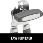 GORILLA GRIP Heavy Duty Stainless Steel Smooth Edge Manual Can Opener and Bottle Openers, Soft Comfortable Handle, Oversized Handheld Turn Knob, US Designed Multifunctional Kitchen Tool, Gray