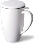 Sweejar Porcelain Tea Infuser Cup with Lid, 16 oz Teacup with Strainers for Loose Leaf, Microwave and Dishwasher Safe Coffee Mug, Steeping Mug for Tea Drinkers,Christmas Gift (White)