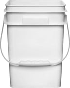 House Naturals 4 Gallon Square Food Grade Bucket Pail with Plastic Handles and Lid (Pack of 3) Made in USA containers (White - Black lids)