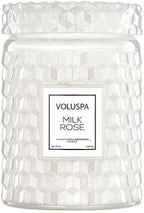 Voluspa Milk Rose, Large Candle Jar, 18 Ounce, 100 Hour Burn Time, Coconut Wax for Clean Burning, Handcrafted in The USA
