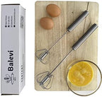 Stainless Steel Push Whisk - Easy to Use Manual Hand Mixer & Plunger Whisk - Make Froth, Foam & Whipped Cream - Semi Auto Egg Beater Plastic Tip Won’t Scratch Pans (2 Pack 10in & 12in) STEEL