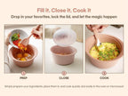 Microwave Silicone Steamer for Baby Food, Made In Korea, Oven & Dishwasher Safe to 482°F, Easy Clean, Microwave Pot with Handle & Lid, 100% Food Grade Steamer Bowl (Creme Brulee, 27.1oz (800ml))