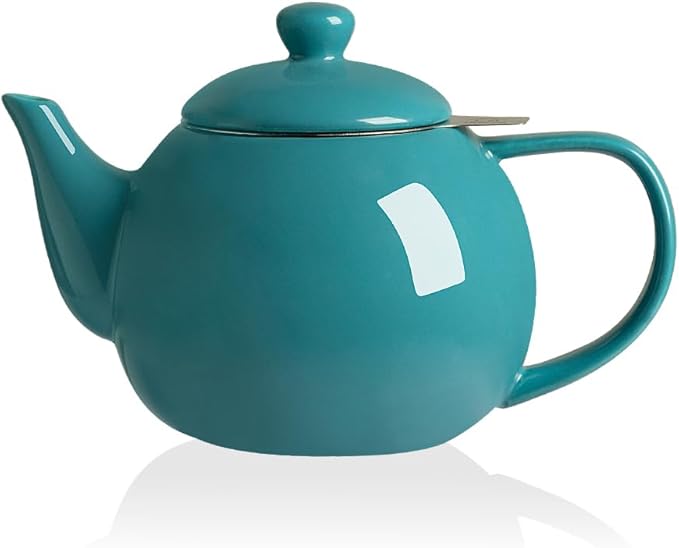 Sweejar Porcelain Teapot with Removable Stainless Steel Infuser,Microwave & Dishwasher Safe Tea Pots for Loose Tea,Tea Infuser Pots for Chrismas Women Gift (30oz Blue)
