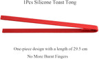 1Pcs Silicone Toaster Tong, 11.6 Inch Long Silicone Kitchen Tong for Toaster Cooking Utensil Bread Waffle Food Tweezer Red Toast Tong for Cooking Serving Bacon Salad Pickle Fruit Food, SATONBEYI