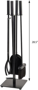 Modern Ember Harriet 5 Piece Fireplace Tool Set in Black | Includes Brush, Shovel, Fire Poker, Tongs, and Stand | Heavy-Duty Steel | Heat-Resistant Powder Coating Finish