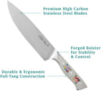 Pioneer Woman 14-Piece Stainless Steel Knife Block Set, Forged High-Alloy Blades, Full-Tang Handles, Acacia Wood Gray Floral