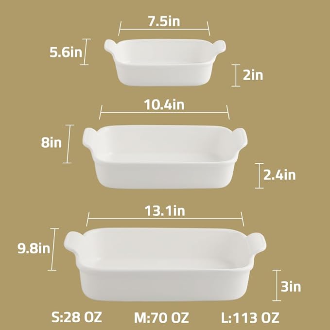 Sweejar Baking Pans Set, Ceramic 9x13 Baking Dish with Handle, Rectangular Casserole Dishes for Oven, Bakeware Sets of 3, Durable Lasagna Pan Deep for Kitchen, Banquet, Wedding Gift(Navy)