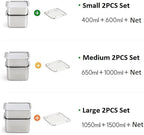 CuBE Large 2PCS Set 1500ml 1050ml Stainless Steel Food Storage Containers With Lids and a Net Kitchen Appliances Dishwasher Safe Premium South Korea