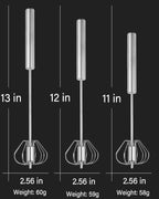 2 PCS Stainless Steel Semi-Automatic Whisk, Hand Push Rotary Whisk Blender, Versatile Milk Frother for Blending, Whisking, Stirring (12 Inch)
