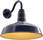 Steel Lighting Co. Gardena Barn Light | Outdoor Wall Mounted | 16" Dome | 11" Gooseneck | Farmhouse Light Made in America | Navy Blue Exterior/Brass Interior