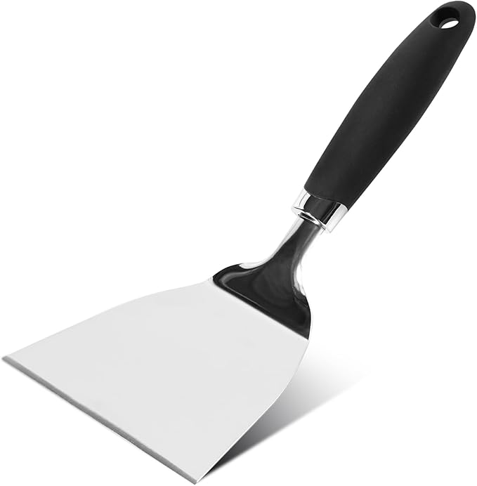 Professional Wide Turner 9.5 Inch Stainless Steel Spatula for Cast Iron, Griddle and Grill Cooking, Barbecue Hamburger Metal Kitchen Utensil, Dishwasher Safe