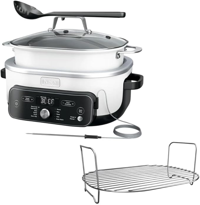 New 2025 Ninja Foodi Possible Cooker PRO Plus 11-in-1 Multi-Cooker, Slow Cooker, 8.5-Qt Smart Cook System with Thermometer and 1400W High-Heat Searing Base, White