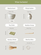 6-pcs Japanese Matcha Whisk Set with Handmade Wabi-Sabi Ceramic Bowl(Chawan),Bamboo Chasen, Whisk Holder, Scoop, Sifter & Tea Towel,Matcha Ceremony Kit,(Light Veil Gray)