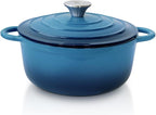 Trustmade 4.5 QT Cast Iron Dutch Oven, Enamel Coated Cookware Pot with Self Basting Lid for Home Baking, Braiser, Cooking, Blue