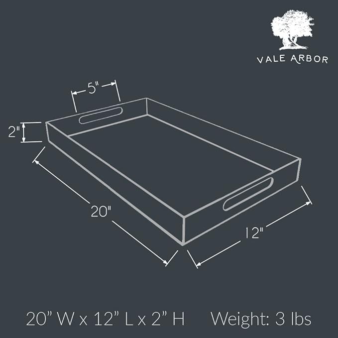 Clear Acrylic Serving Tray for Vanity, Bathroom, Ottoman, Desk and Décor with Handles (Rectangle, Large)