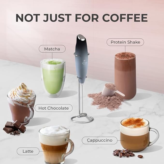Zulay Kitchen Powerful Milk Frother Wand With 4 AA Duracell Batteries - Ultra Fast Handheld Drink Mixer - Electric Whisk Foam Maker for Coffee, Lattes, Cappuccino, Matcha & Creamer