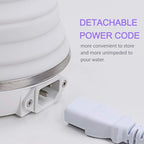 Upgrade Travel Kettle, ShineMe Food Grade Silicone Dual Voltage 110-220V Ultrathin Portable Electric Water Kettle with Cup, Universal Adaptor and Detachable Power Cord, 555ML (White)