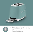 SMEG 2 Slice Toaster with 6 Presets and Defrost Function and Removable Crumb Tray (Jade)