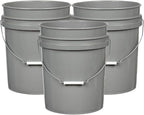 House Naturals 5 Gallon Premium HPDE Plastic Bucket - Made in USA Food Grade Storage Container, BPA Free All Purpose Pail (3, Gray)
