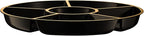 PLASTICPRO 6 Sectional Round Plastic Serving Tray/Platters Black & Gold Pack of 2