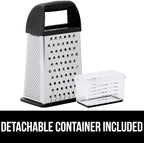 GORILLA GRIP XL 4-Sided Cheese Grater With Container, 100% BPA-Free Stainless Steel Box Graters, Parmesan Shredder, Grate Cheeses, Shred Veggies, Slip Resistant Handle, Dishwasher Safe Zester, Black