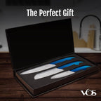 Vos Ceramic Knife Set in Elegant Gift Box, Ceramic Knives Set For Kitchen, Ultra Sharp Kitchen Knife Set with Covers, 4" 5" 6" Paring, Santoku & Chef Knife, Lightweight, Dishwasher safe (Blue Handle)
