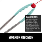 GORILLA GRIP Stainless Steel Heat Resistant Kitchen Tongs for Cooking, 9 + 12 Inch, Set of 2 BBQ Tong, Non Scratch Silicone Tip for Pan, Strong Grip, Grab Food, Toss Salad, Air Fryer, Pull Lock, Mint