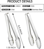 2 Pack Serving Tongs Serving Utensils Salad Tongs Metal Buffet Tongs Non-slip & Easy Grip Stainless Steel Plated Buffet Serving Tongs, Salad, Ice, Oven (9.5 Inch) (Silver)