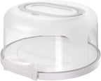 Top Shelf Elements Round Cake Carrier Two Sided Cake Holder Serves as Five Section Serving Tray, Portable Cake Stand Fits 10 inch Cake, Cake Box Comes With Handle, Cake Container Holds Pies (White)