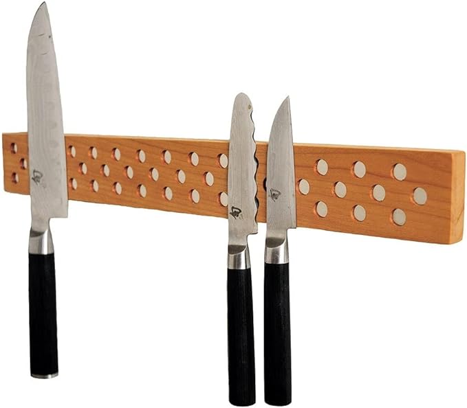 Magnetic Wooden Knife Bar Holder Strip, Cherry or Walnut, 12, 16, 20, or 24 Inch (16 Inch, Cherry)