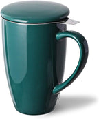 Sweejar Porcelain Tea Infuser Mug with Lid, 16 oz Teacup with Strainers for Loose Leaf Tea, Microwave and Dishwasher Safe Coffee Mug(New Jade)