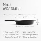 Field Company 6.75-Inch Cast Iron Skillet – Lightweight & Smooth, Made in USA, Pre-seasoned with Organic Oil – Ideal for 1 Serving (No.4 Extra Small)