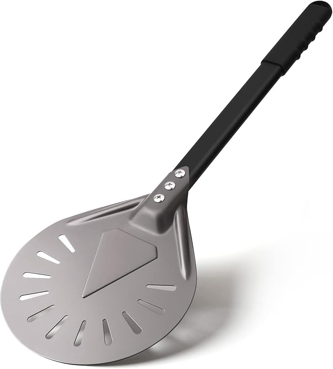 Pizza Turning Peel 9 Inch Round Aluminum Perforated Pizza Peel Turner with Metal Handle Pizza Paddle for Homemade Pizza Oven Accessories