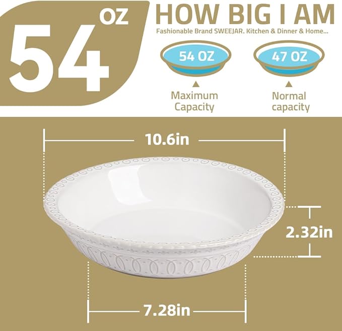 Sweejar Ceramic Pie Pan for Baking,Round Baking Dish Pan for Dinner 10 Inches, Pie Dish Non-Stick Pie Plate for Quiche, Tart, Cake, Pumpkin Pie, Pot Pies(Blue)
