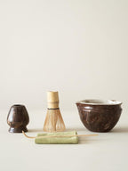 6-pcs Japanese Matcha Whisk Set with Handmade Wabi-Sabi Ceramic Bowl(Chawan),Bamboo Chasen, Whisk Holder, Scoop, Sifter & Tea Towel,Matcha Ceremony Kit,(Silent taupe)
