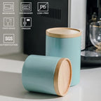 Sweejar Kitchen Canisters Ceramic Food Storage Jar, Stackable Containers with Airtight Seal Wooden Lid for Serving Ground Coffee, Tea, Sugar, Salt and More - 16 Fl Oz (Dark Turquoise)