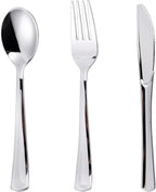 N9R 120PCS Silver Plastic Silverware, Silver Plastic Cutlery Set Disposable Flatware Dinnerware -60 Forks, 30 Spoons, 30 Knives for Wedding, Party, Birthday and Daily Use