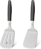 Beijiyi Stainless Steel Spatulas Set, Solid and Slotted Metal Turner Spatula for Cooking Cast Iron Skillet, Kitchen and Griddle Spatula with Full Tang Silicone Handle for Smash Burger, Pancake, Egg