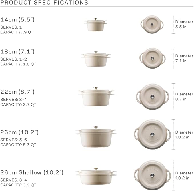 Vermicular Oven Pot | Non-Toxic Enameled Cast Iron Pot | 26cm Shallow (3.9 Qt) | Oven-safe | Induction-compatible | Dutch Oven | Made in Japan | Serves 3-4 | Natural Beige