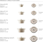 Vermicular Oven Pot | Non-Toxic Enameled Cast Iron Pot | 26cm (5.3 Qt) | Oven-safe | Induction-compatible | Dutch Oven | Made in Japan | Serves 5-6 | Natural Beige