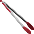 Heat Resistant Silicone Kitchen Tong: U-Taste 16 inch Extra Long Large 480ºF Hot Proof Cooking Tong with Sturdy Non Stick Rubber Tips & Non Slip Silicon Coated Steel Handle for Grilling BBQ (Red)