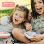 GoBe Kids Small Snack Spinner Slide Bundle with Hand Strap and Sticker Sheet - Reusable Snack Container with 5 Compartment Dispenser and Lid | BPA/PVC Free | Dishwasher Safe | No Spill - Coral Pink