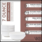 Vikko Small 7 Ounce White Bowl, Set of 4 White Dessert Bowls, Fine Porcelain, Stackable Small Snack Bowl, Dishwasher Safe