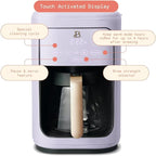 Beautiful by Drew Barrymore 14-Cup Programmable Drip Coffee Maker, Touch-Activated Display, Fast 14-Min Brew, Bold Strength, Keep Warm 4hrs, Gold Filter (Lavender)